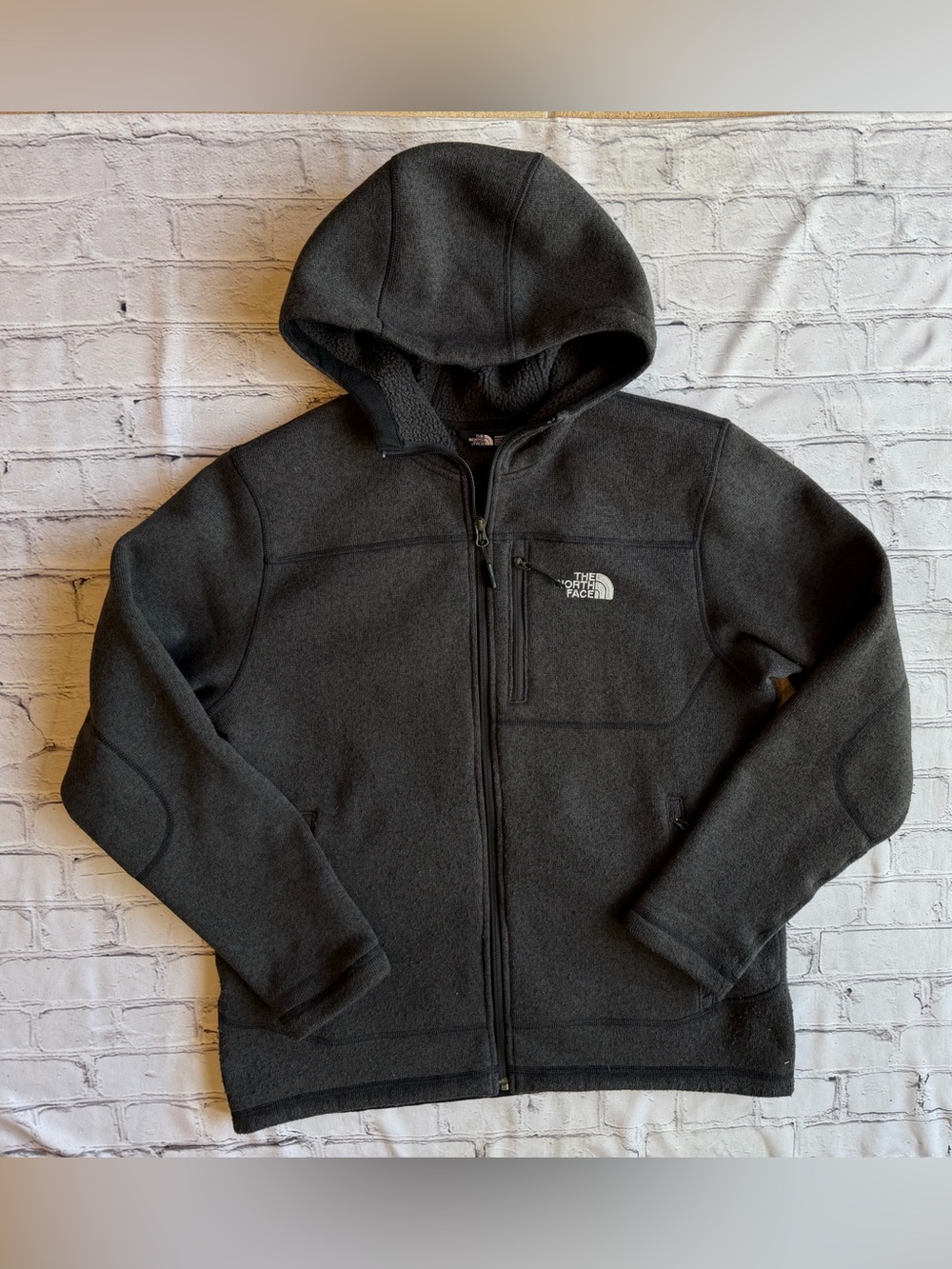 The North Face Men’s Full Zip Fleece Jacket Gray Knit Large Hoodie Hooded
